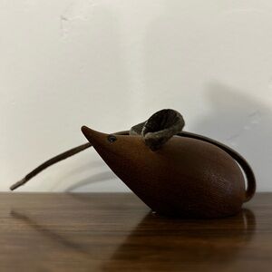 Vintage MCM Teak Wooden Mouse Figurines x3